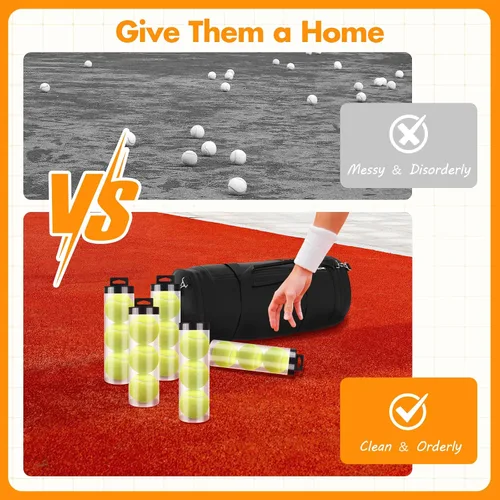 Vista 5 de kowaku Lata de pelota de tenis, tubo de tenis con tapa, contenedor portátil para pelotas de almacenamiento para accesorios de entrenamiento de golf