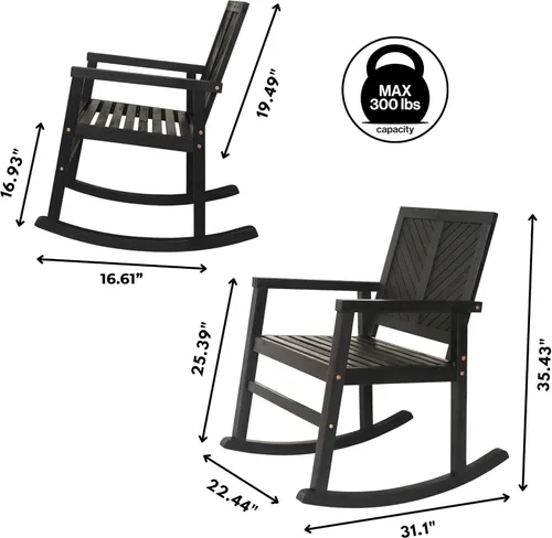 Vista 3 de JONATHAN Y Ned RCK100C - Mecedora de madera de acacia maciza para exteriores, para todo tipo de clima, con respaldo alto, diseño de cheurón