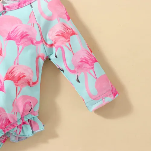 Vista 5 de Traje de baño de una pieza con cremallera de manga larga para bebé niña con gorro