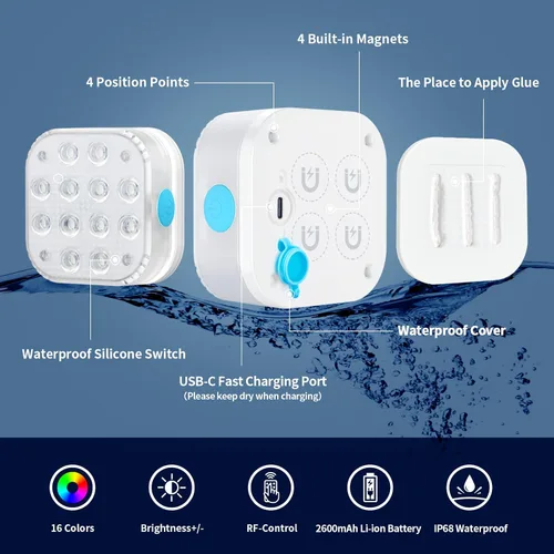 Vista 2 de Homly Luces sumergibles recargables para piscina con control remoto, carga subacuática impermeable, funciona con pilas, 16 luces LED que cambian