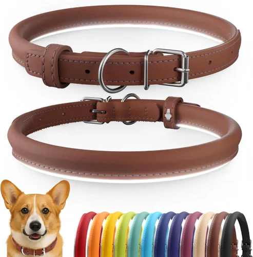 Vista 85 de CollarDirect - Collar de cuero enrollado para perro, collar redondo acolchado suave para cachorro, collar de cuero auténtico hecho a mano