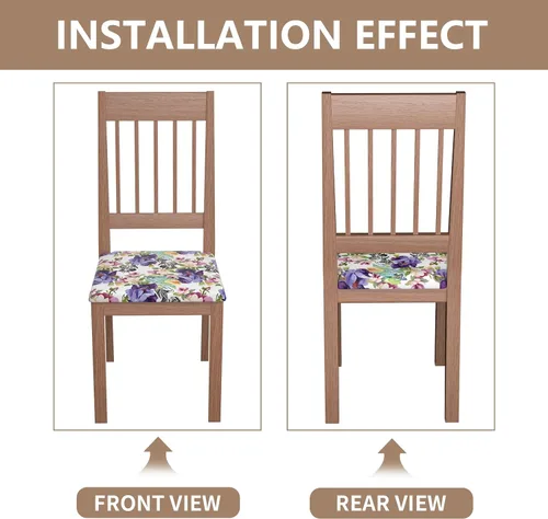 Vista 3 de Juego de 4 fundas elásticas para sillas de comedor, fundas para sillas de comedor con estampado floral, fundas para asientos de sillas con estampado