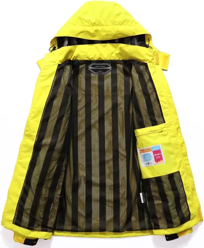 Vista 2 de Chaqueta impermeable para hombre, rompevientos, ligera, con capucha desmontable Amarillo claro