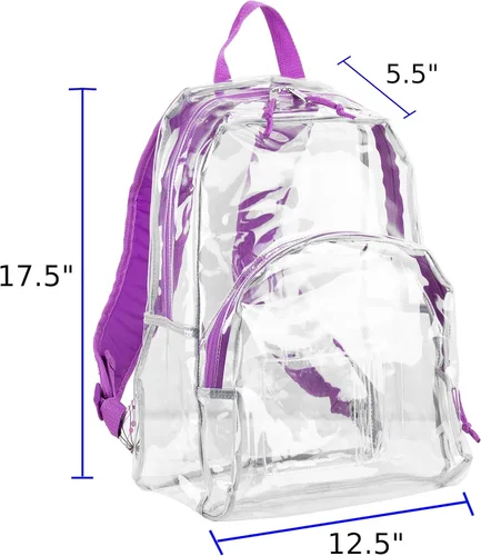 Vista 2 de Eastsport Mochila transparente aprobada para estadios, transparente, resistente, con correas acolchadas ajustables, TransparentePúrpuraSplatter