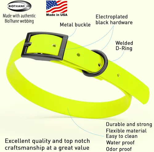 Vista 474 de Dogline Biothane - Collar impermeable para perro con hebilla de liberación rápida, resistente cincha de nailon recubierta con resistente y a prueba