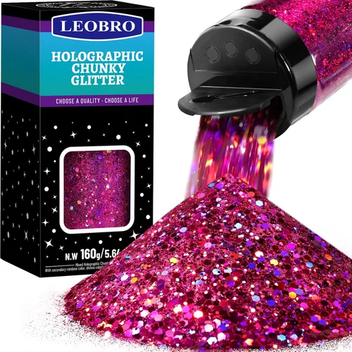Vista 13 de Leobro - Purpurina blanca, 160g/5.64oz de purpurina holográfica gruesa para manualidades, resina, uñas, cuerpo, vasos, decoraciones de fiesta