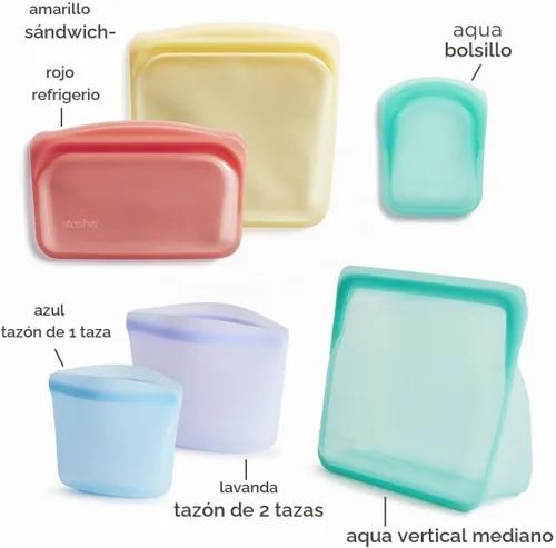Vista 5 de Stasher Bolsas de silicona reutilizables para almacenamiento de alimentos Arcoíris