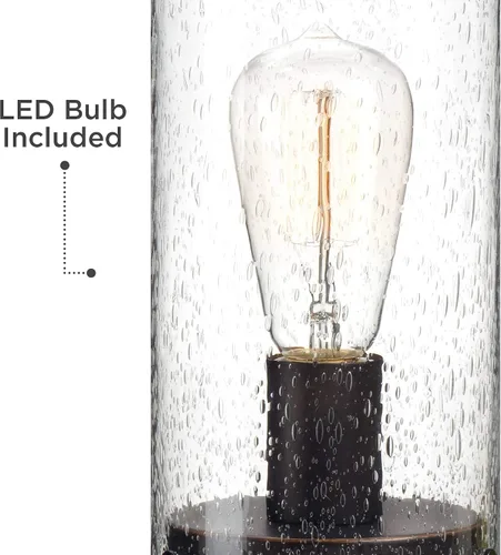 Vista 3 de 360 Lighting Libby - Lámpara de mesa de 12 pulgadas de alto LED de bronce con semilla de vidrio sembrado, pantalla cilíndrica para dormitorio, casa