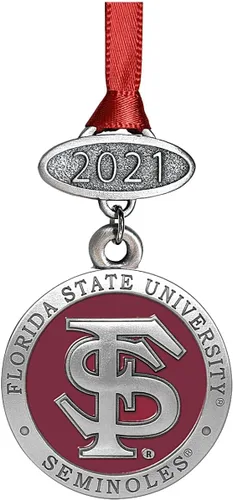 Vista 58 de Adorno de Alabama sin fecha Adorno de árbol de Navidad esculpido a mano Incrustación de metal de peltre Alma Mater intrincadamente elaborada