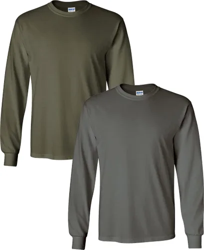 Vista 60 de Gildan - Camiseta de algodón y de manga larga para hombre, modelo G2400 (1) verde irlandés + (1) negro