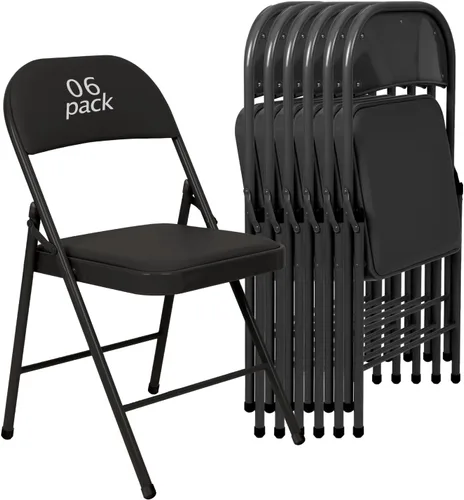 Vista 18 de Juego de 4 Sillas Plegables Tapizadas en Negro - Cómodas Sillas Apilables Portátiles para Interior y Exterior, Eventos, Fiestas, Oficina, Boda Negro