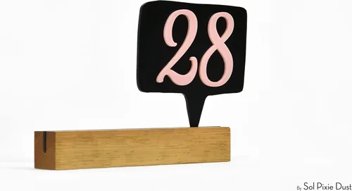 Vista 2 de Modern Table Numbers Sign - Wooden base/Black Acrylic with Pink - Personalized Table Number - Table Numbers Wedding - Custom Number Signs