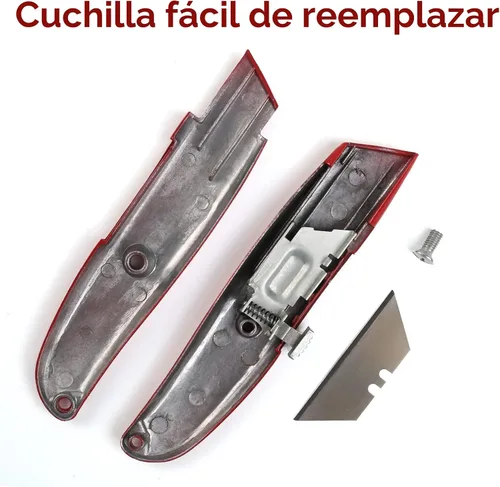 Vista 6 de DIYSELF Paquete de 2 cuchillos utilitarios, cortador retráctil, resistente (rojo) Heavy-Duty Box Cutters, Razor Blade Cardboard Knife for Cartons