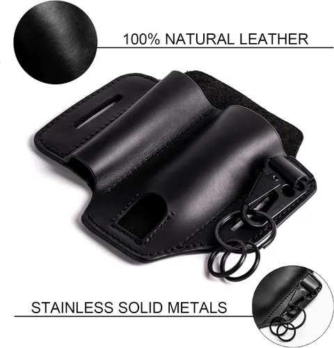 Vista 7 de Gentlestache Funda de cuero para Leatherman Multitool - Organizador de bolsillo EDC con soporte para llaves y funda de linterna, color negro