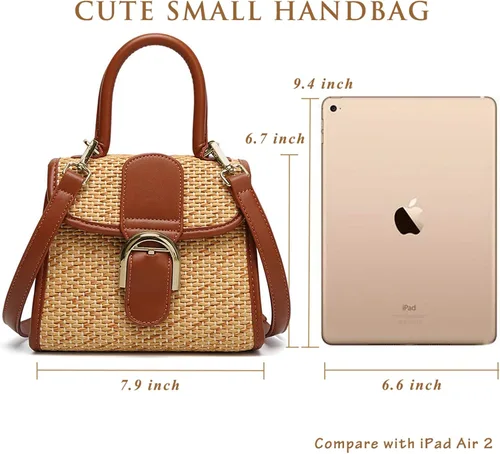 Vista 5 de boshiho Bolso de mano tejido de paja retro para mujer, pequeño bolso cruzado para el hombro, bolso de mensajero