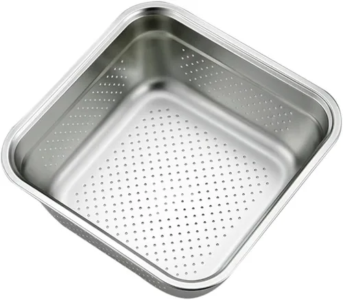 Vista 11 de VOSAREA Lavabo cuadrado de acero inoxidable, colador de metal, colador cuadrado de gran capacidad, para frutas, cocina, lavado de verduras