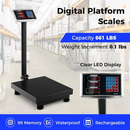 Vista 4 de Goplus Báscula digital de plataforma de 660 libras, báscula postal electrónica comercial con calculadora de precios de LB/kg, precisión de 0.1