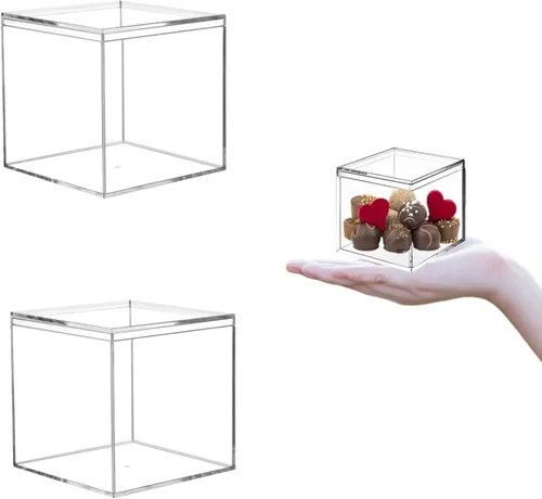 Vista 11 de KissYou Caja pequeña de acrílico con tapa transparente para dulces, cajas para exhibición, decoración de fiesta, plástico, cuadrado, cubo