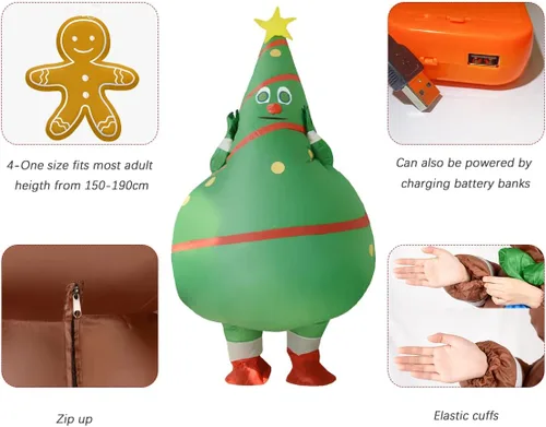 Vista 5 de Luxanna Disfraz inflable para adultos, Navidad, Halloween, fiesta, cosplay, traje de hombre y mujer, disfraz divertido de cuerpo completo