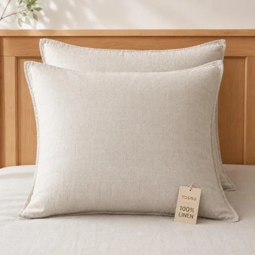 Vista 17 de TOSMO Juego de 2 fundas de almohada 100% lino tamaño estándar, fundas de almohada lavadas a la piedra, cierre de sobre, fundas de almohada suaves
