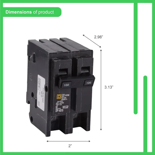 Vista 3 de Square D by Schneider Electric HOM2100CP Disyuntor de 100 amperes, de dos polos, para el hogar. 2 polos, 120/240 V CA, capacidad de ruptura de 10