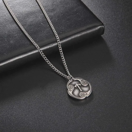 Vista 5 de TEAMER Collar con colgante de amuleto de acero inoxidable de 24 runas de los vikingos nórdicos, joyería con símbolo de la suerte y la bendición