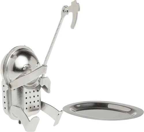 Vista 7 de HIC Kitchen Infusor de té con bandeja de goteo, almohadilla de rana y lirio, acero inoxidable 18/8 y plástico