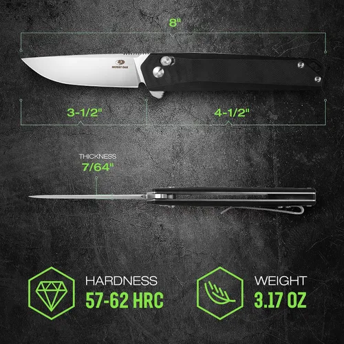 Vista 4 de MOSSY OAK Cuchillo plegable de bolsillo, hoja de 3.5 pulgadas de acero D2 con punta de caída, mango G10, cuchillo pequeño EDC con clip de cinturón
