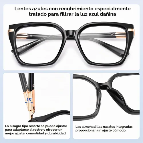 Vista 4 de Dollger Gafas de luz azul para mujer, lentes de bloqueo de luz azul, lentes retro cuadrados TR90