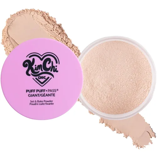 Vista 10 de KimChi Chic Beauty Puff Pass - Polvo fijador y sellador con la técnica baking, polvo suelto con borla extraesponjosa, maquillaje facial marrón suave
