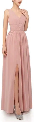 Vista 3 de Vestido de noche plisado con cuello en V para mujer