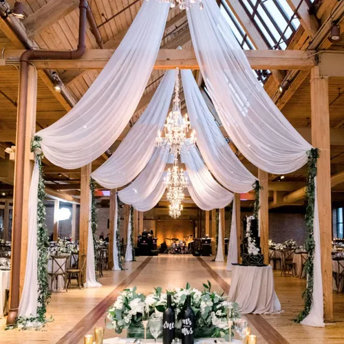 Vista 8 de MODFUNS Cortinas de boda para decoración de techo, cortinas de arco de boda azul bebé, 5 x 20 pies, 2 paneles de gasa transparente, cortina de tul