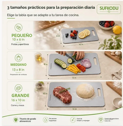 Vista 3 de Juego de tablas de cortar de titanio de 3 piezas, tablas de cortar de titanio para cocina, 100% tablas de cortar de titanio de doble cara, áreas