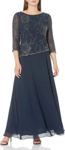 Vista 13 de J Kara Vestido largo con cuello redondo y manga 3/4 para mujer Cameo/Blanco/Plata