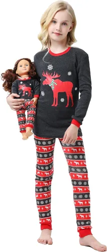 Vista 16 de Babyroom Pijamas de algodón a juego para niñas y niños pequeños, 4 piezas, ropa de dormir de Navidad Azul/2