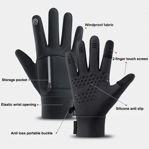 Vista 5 de Guantes de invierno cálidos para pantalla táctil, resistentes al viento y al frío, para hombres y mujeres, adecuados para ciclismo, pesca y correr