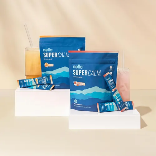 Vista 4 de Nello Supercalm - Mezcla de bebida – Fresas, crema y crema de naranja Ashwagandha KSM 66, suplemento de glicinato de magnesio y L-teanina – Apoyo