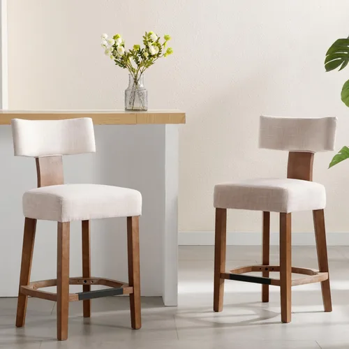 Vista 7 de RIVOVA Taburete de bar de 26 pulgadas de altura de mostrador, taburetes de bar de cocina modernos con respaldo y patas de madera maciza, taburetes