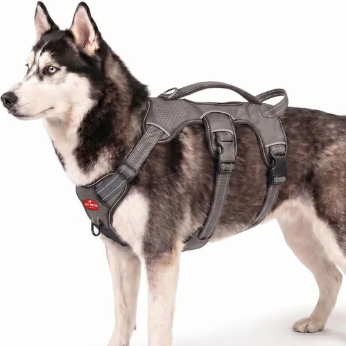 Vista 26 de Tuff Pupper Arnés para perro sin escape a prueba de escape, arnés ajustable de 5 puntos para perros, arneses acolchados para perros, arneses