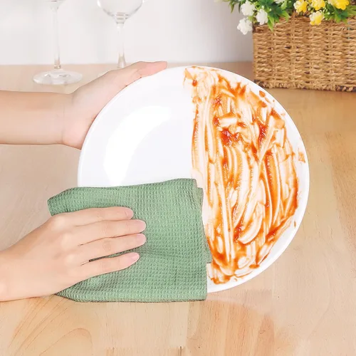 Vista 6 de uxcell Paños de limpieza reutilizables, paquete de 6 toallas de cocina de algodón con tejido de gofre, reutilizables y lavables, trapos para secar