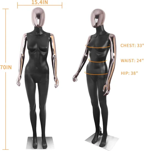 Vista 4 de Maniquí femenino negro con forma de vestido de cuerpo completo de 70 pulgadas, maniquíes ajustables, modelo de vestido de plástico, soporte de negro
