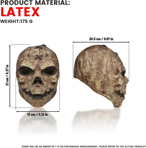 Vista 3 de Máscara de calavera de terror, máscara de calavera de arpillera para Halloween, cara de fantasma, disfraz de Halloween, carnaval, accesorios de látex