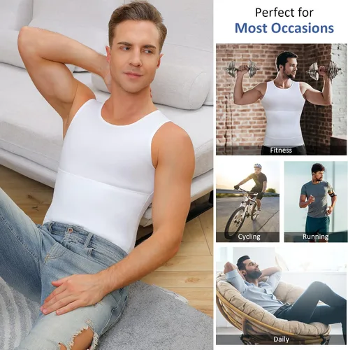 Vista 5 de Camiseta de compresión para hombre, adelgaza y moldea el cuerpo - chaleco de entrenamiento, camiseta de tirantes, para marcar abdominales, camisetas