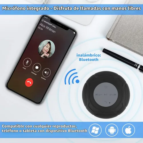Vista 3 de Altavoz de ducha Bluetooth impermeable portátil inalámbrico resistente al agua altavoz ventosa, micrófono integrado regalos para niños altavoz