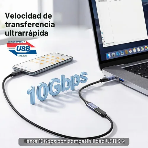 Vista 2 de Adaptador USB C hembra a USB macho, adaptador de cable USB A a USB C con transferencia de datos de 10 Gbps y carga para laptop, PC, disco flash
