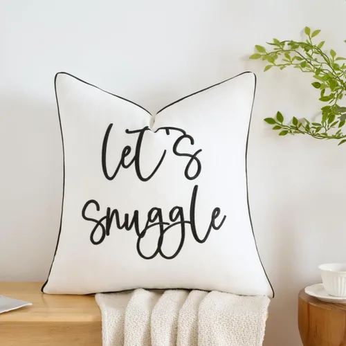 Vista 26 de Sunkifover Let's Snuggle - Funda de almohada decorativa, 18 x 18 pulgadas, algodón bordado en blanco y negro, funda de almohada para cama