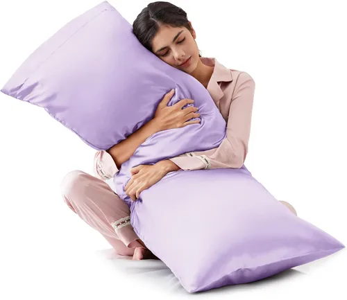 Vista 25 de Love's cabin Funda de almohada de satén para cabello y piel, similar a las fundas de almohada de seda, paquete de 2 fundas de almohada