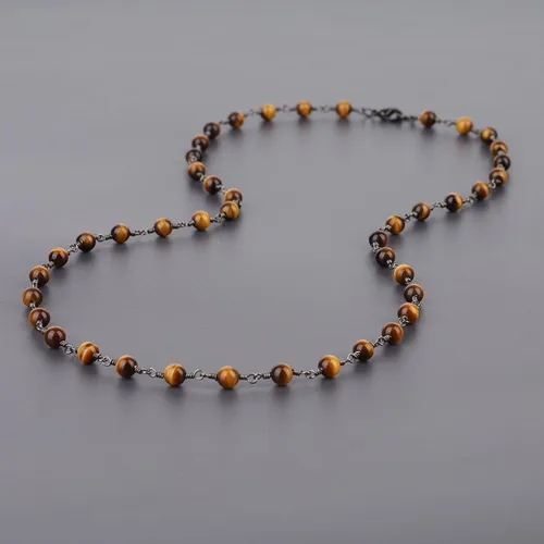 Vista 3 de COAI Collar con cuentas de piedra auténtica para hombre y mujer Ojo de tigre café