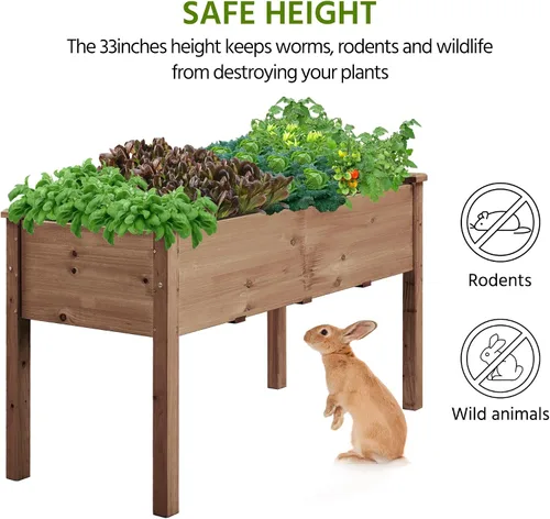Vista 8 de Yaheetech 1 pieza Cama de Jardín Elevada 48x24x30 pulgadas Jardinera de Madera Elevada para Horticultura con Patas Cama de Cultivo de Pie