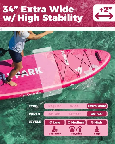 Vista 3 de Flypark 11'x34 Inflatable Paddle Boards, Extra Wide SUP for 420lbs/3Adults, Yoga Stand Up Paddle Board, 110L Backpack, 15 D-Rings, Shoulder Strap